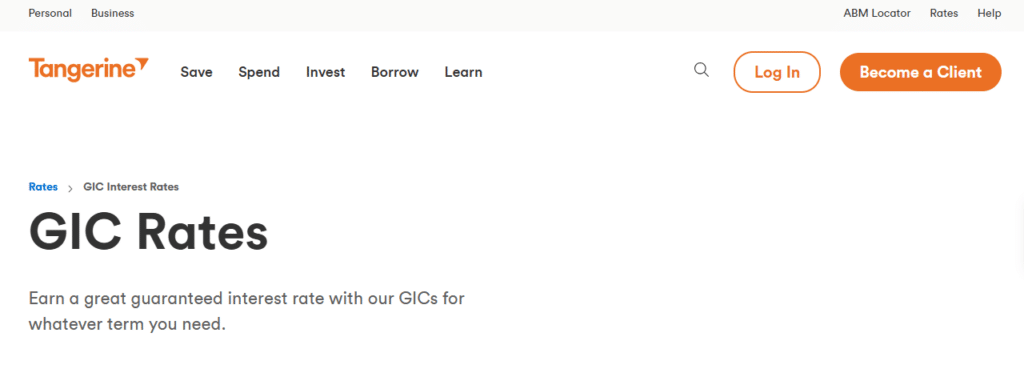 Tangerine GICs Rates today
